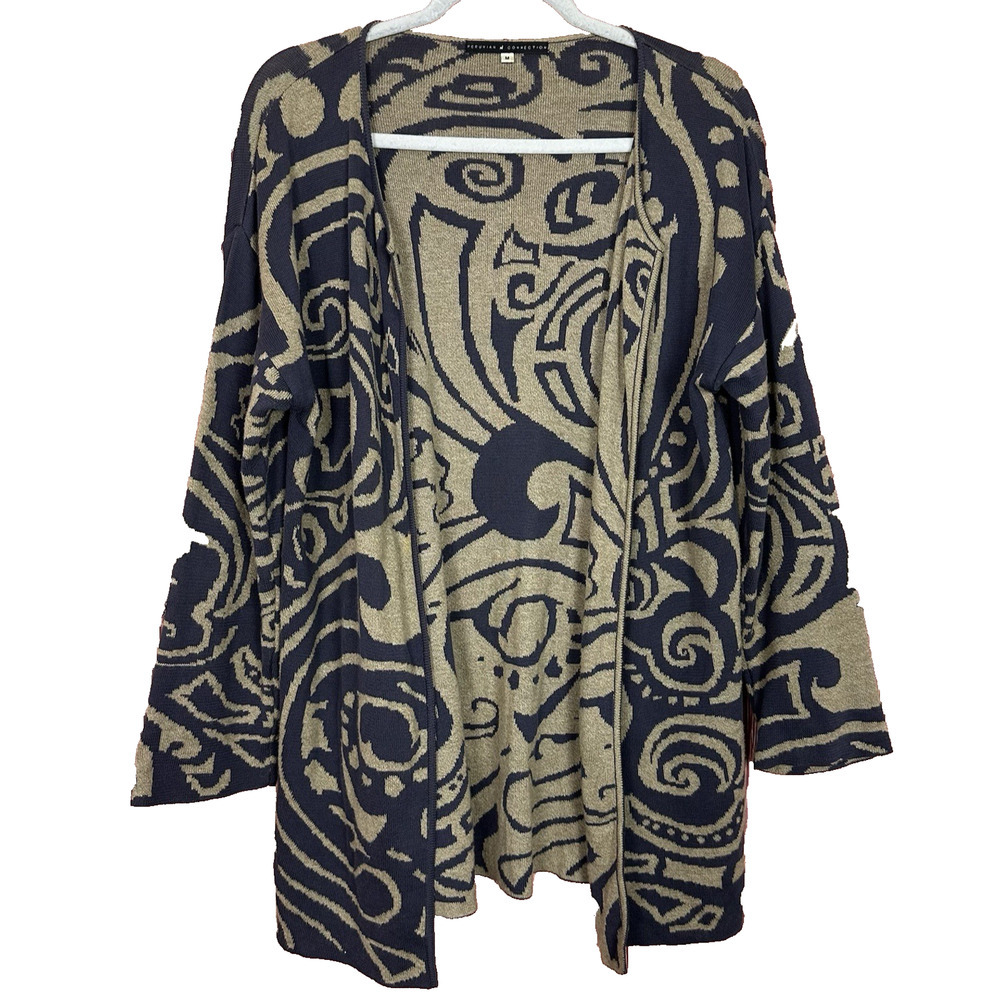 Peruvian Connection Pima Cotton Open Front Tunic Cardigan Sweater Size Medium M